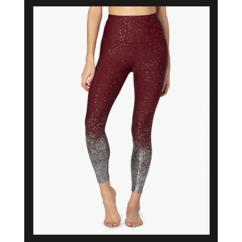 Beyond Yoga Alloy‎ Ombre High Waisted Midi Leggings Burgundy Silver XS